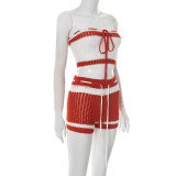 Knits Contrast Color Wrap Chest Two Piece Shorts Set GDSF-D25ST195