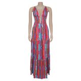 Sexy Sling Backless Colorful Print Maxi Dress BY-7377
