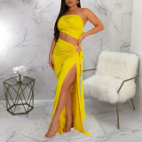 Solid Color Slash Neck Backless Split Maxi Dress YF-20195