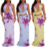 Sexy Print Tie Up Backless Maxi Dress YF-20210