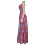Sexy Sling Backless Colorful Print Maxi Dress BY-7377