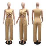 Sleeveless Solid Color Two Piece Pants Set CYA-901763