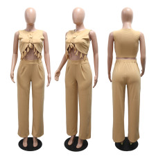 Sleeveless Solid Color Two Piece Pants Set CYA-901763