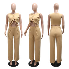 Sleeveless Solid Color Two Piece Pants Set CYA-901763