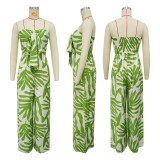 Print Wrap Chest Loose Wide Leg Jumpsuit YF-20171