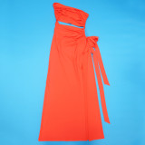 Solid Color Slash Neck Backless Split Maxi Dress YF-20195