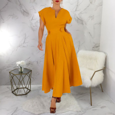 Solid Color Short Sleeve Big Swing Maxi Dress YF-20098