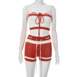 Knits Contrast Color Wrap Chest Two Piece Shorts Set GDSF-D25ST195