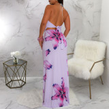 Sexy Print Tie Up Backless Maxi Dress YF-20210