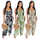 Print Wrap Chest Loose Wide Leg Jumpsuit YF-20171