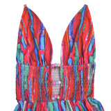Sexy Sling Backless Colorful Print Maxi Dress BY-7377