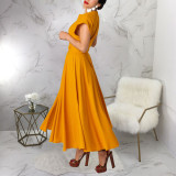 Solid Color Short Sleeve Big Swing Maxi Dress YF-20098