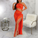 Solid Color Slash Neck Backless Split Maxi Dress YF-20195