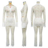 Sexy See Through Bodysuit Lace Two Piece Pants Set YF-10835