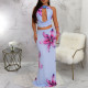 Sexy Print Tie Up Backless Maxi Dress YF-20210