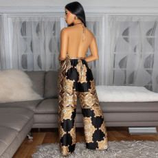 Backless Sleeveless Print Jumpsuit YF-20180