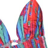 Sexy Sling Backless Colorful Print Maxi Dress BY-7377