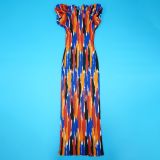 Press Pleated Print Short Sleeve Maxi Dress YF-10783-2