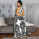 Sleeveless Deep V Neck Print Maxi Dress YF-20167