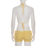 Sexy Stripe Print Tie Up Bikinis 3 Piece Swimsuit GLRF-WES37534