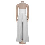 Solid Color Halterneck Backless Loose Jumpsuit BY-7390