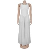 Solid Color Halterneck Backless Loose Jumpsuit BY-7390