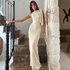 Fashion Tie Up Slash Shoulder Maxi Dress GLRF-TWBD31375
