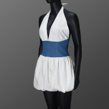 Contrast Color Patchwork Halterneck Mini Dress GFRT-41863DBG