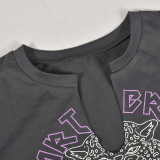 Letter Print Short Sleeve Tassel T Shirts GFRT-7710TG