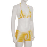 Sexy Stripe Print Tie Up Bikinis 3 Piece Swimsuit GLRF-WES37534