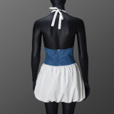 Contrast Color Patchwork Halterneck Mini Dress GFRT-41863DBG