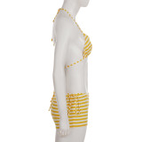 Sexy Stripe Print Tie Up Bikinis 3 Piece Swimsuit GLRF-WES37534