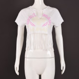 Letter Print Short Sleeve Tassel T Shirts GFRT-7710TG