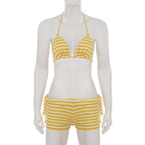 Sexy Stripe Print Tie Up Bikinis 3 Piece Swimsuit GLRF-WES37534
