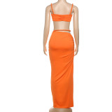 Solid Color Backless Vest Long Skirt Two Piece Set GAXB-G1040ST