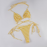 Sexy Stripe Print Tie Up Bikinis 3 Piece Swimsuit GLRF-WES37534