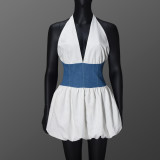 Contrast Color Patchwork Halterneck Mini Dress GFRT-41863DBG