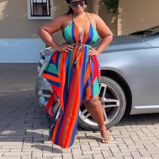 Colorful Print Halterneck Split Maxi Dress NY-11086