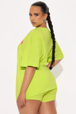 Letter Print Short Sleeve Loose Two Piece Shorts Set GBGF-8807