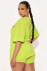 Letter Print Short Sleeve Loose Two Piece Shorts Set GBGF-8807