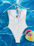 Solid Color Backless Halterneck One Piece Swimsuit CASF-6760