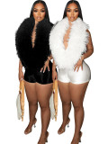Feather Deep V Neck Sexy Backless Romper CH-25026