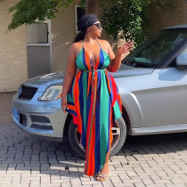 Colorful Print Halterneck Split Maxi Dress NY-11086
