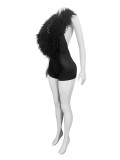 Feather Deep V Neck Sexy Backless Romper CH-25026