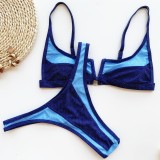 Color Block V Neck Bikinis Two Piece Swimsuit CASF-6073