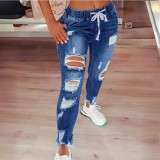 Plus Size Fashion Holes Tie Up Slim Jeans XCFF-331