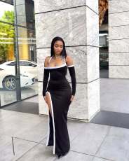 Sexy Hollow Out High Split Maxi Dress QODY-6063