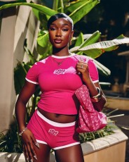 Letter Print Short Sleeve Two Piece Shorts Set GBGF-8806