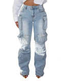 Fashion Patchwork Straight Jeans OD-8741