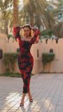 Print One Shoulder Long Sleeve Midi Dress QODY-6062